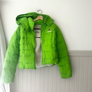 Hollister XS Vibrant Green Puffer Winter Jacket